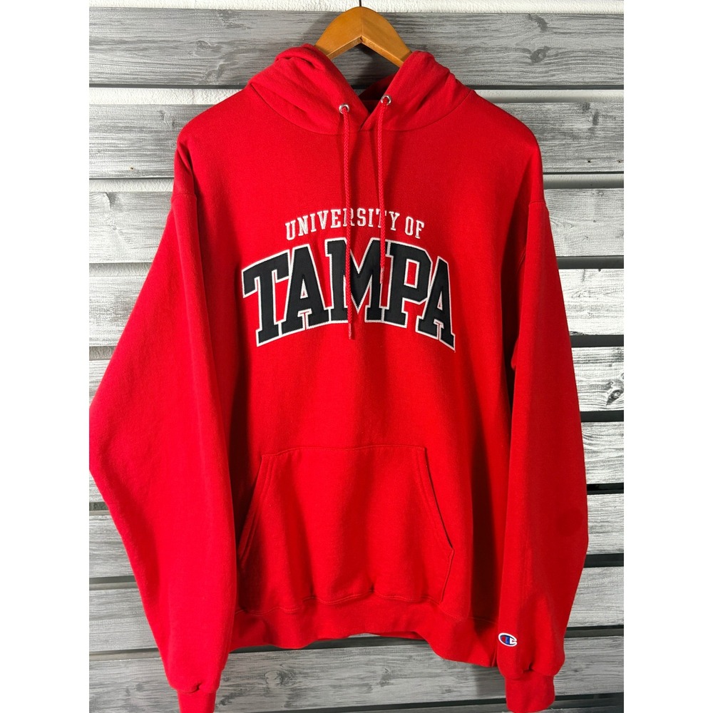 Champion University of Tampa Spartans Hoodie Mens Large Red Sweatshirt